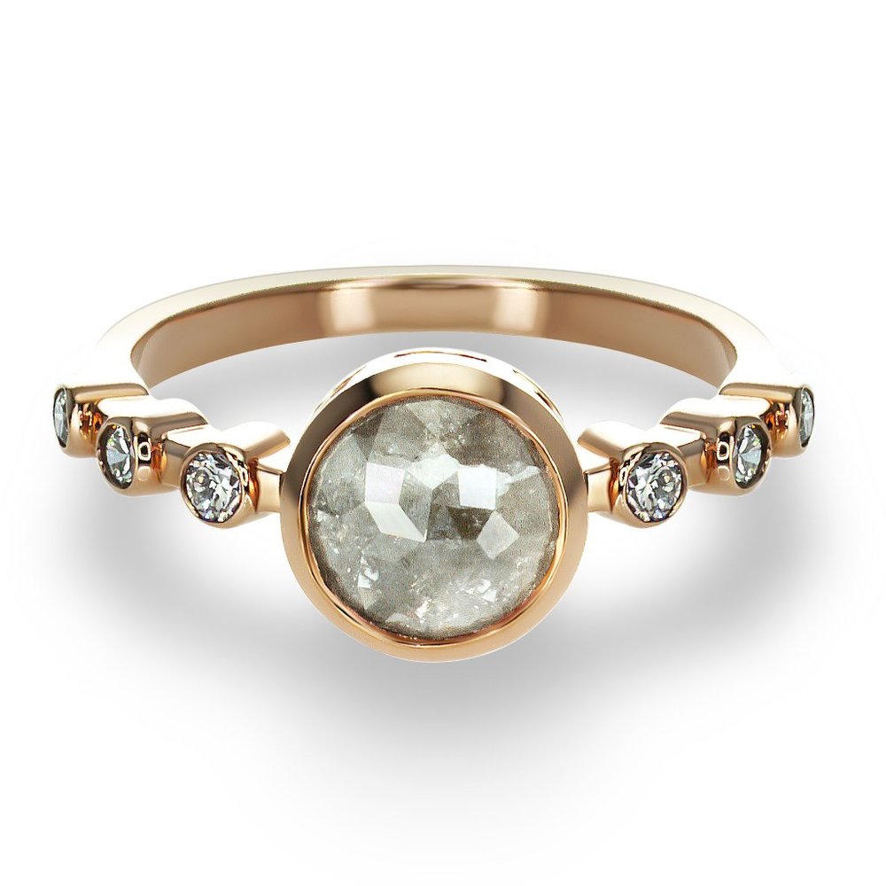 Rose Cut Diamond Bezel Engagement Ring 14K Rose Gold Fancy Gray 1.42 TCW